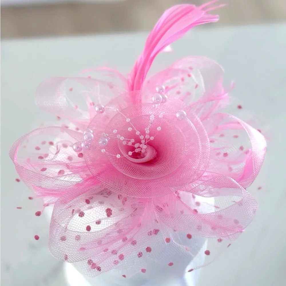Pink Floral Mesh Fascinator Hair Clip NEW